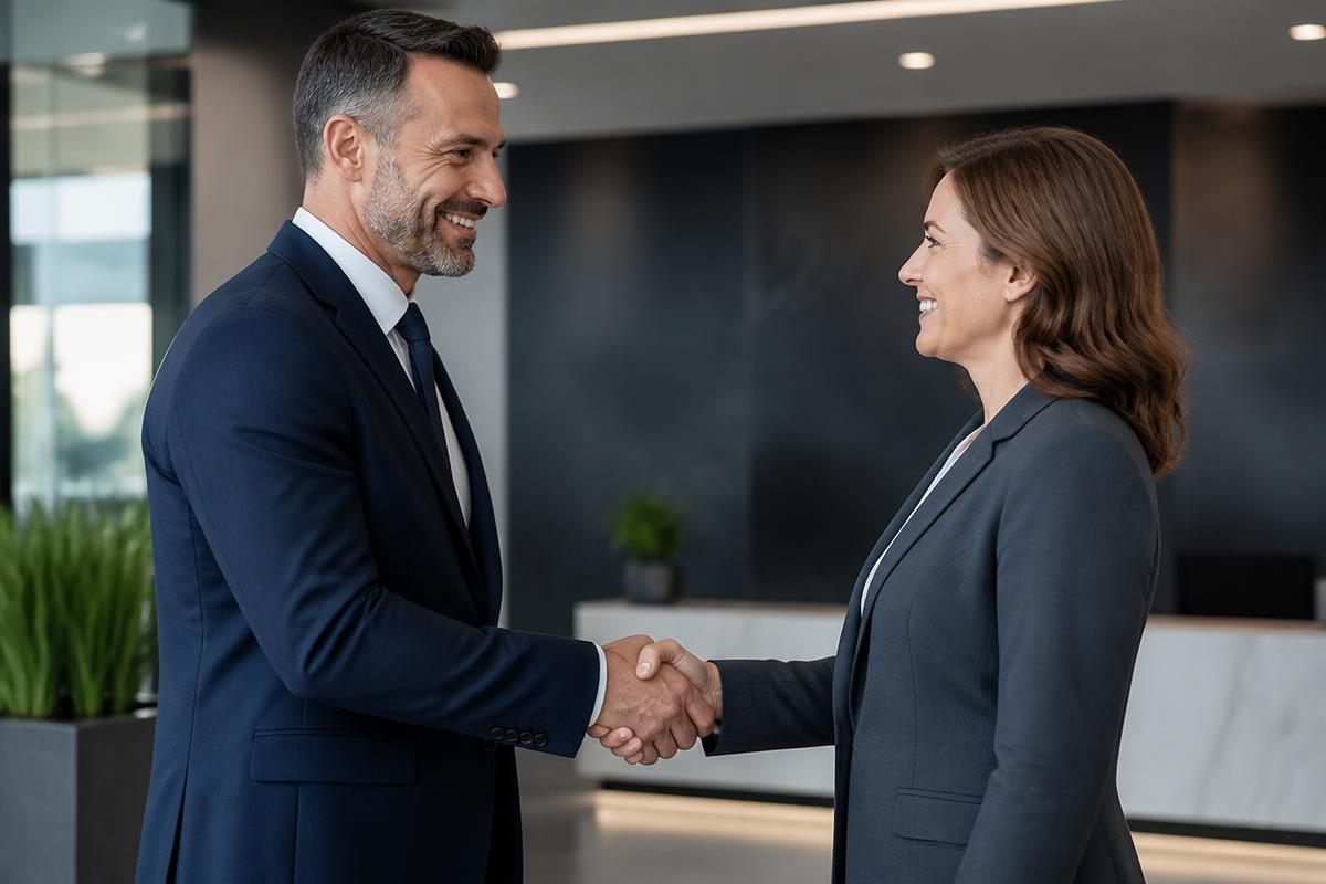 Professional business partnership handshake